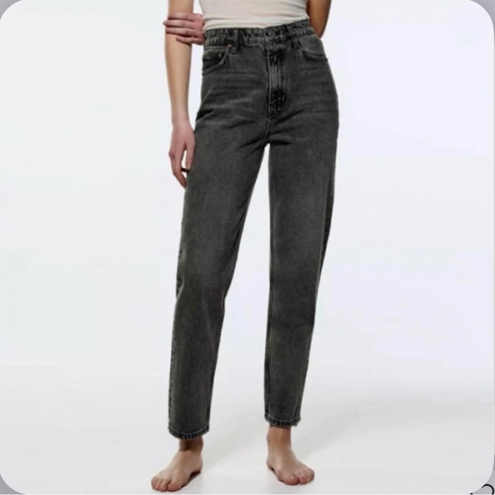Zara High Rise Straight Leg Black Denim, Medium, 10